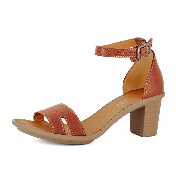 Brown sandal with block heel on a white background