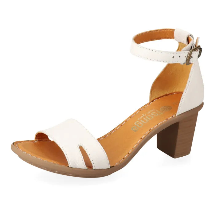 Ghardaia : Ladies High-Heeled Leather Sandal in White