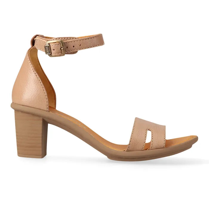 Beige sandal with a beige heel on a white background