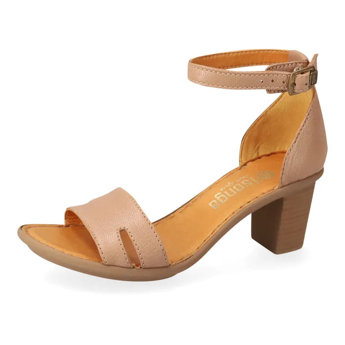 Beige sandal with a beige heel on a white background