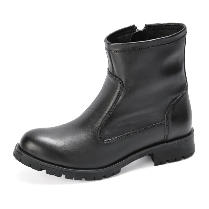 Black leather boot on a white background