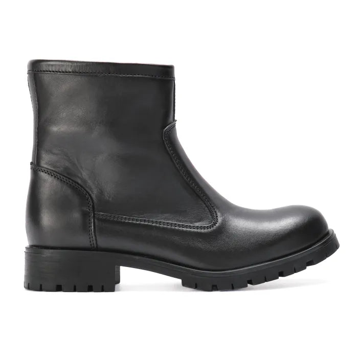 Black leather boot on a white background