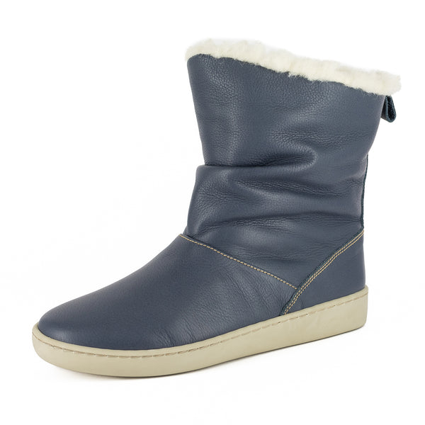 Iholide : Ladies 100% Wool-Lined Leather Short Boot in Denim Natan
