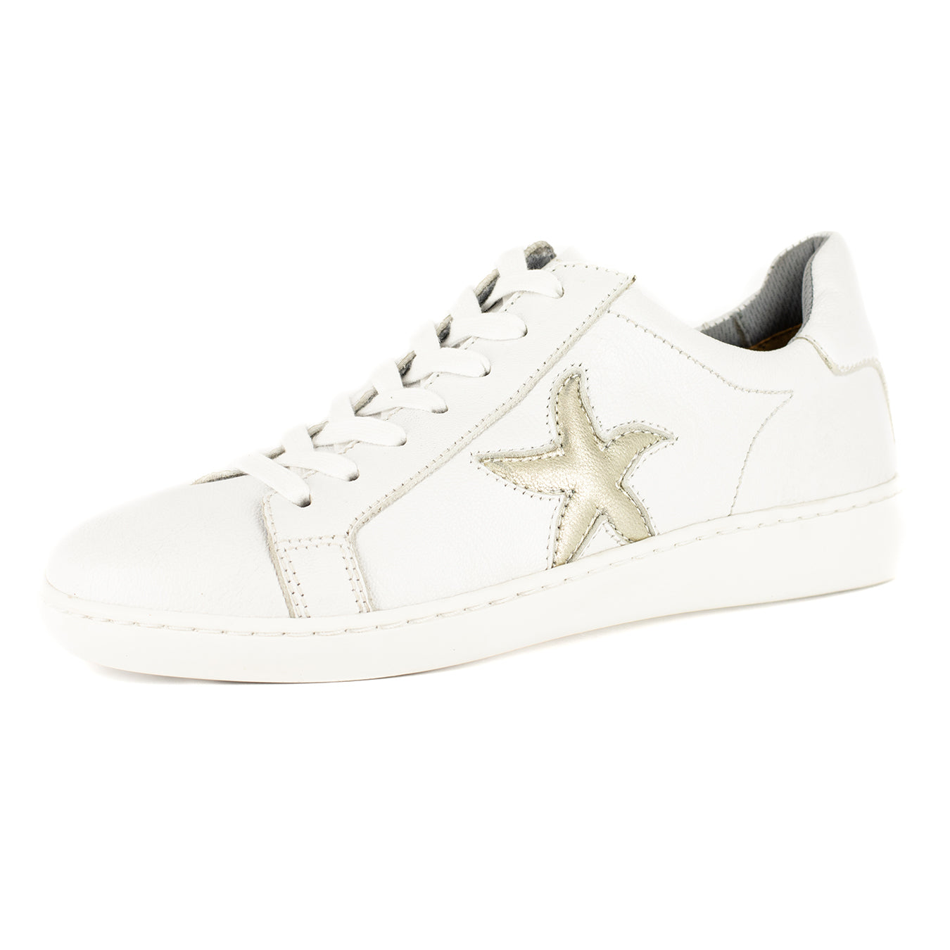 Telani : Ladies Leather Sneaker in White & Bark