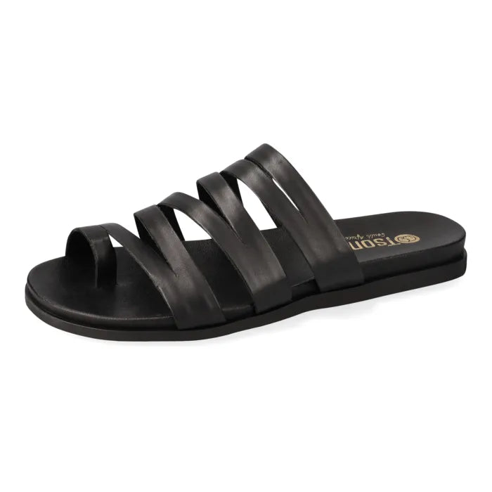Pair of sandals with black straps on a white background