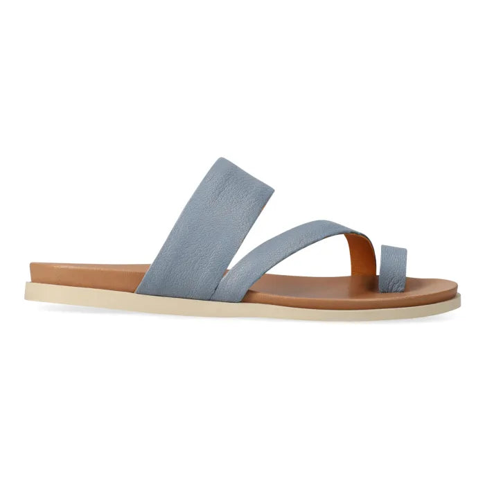 Pair of light blue sandals on a white background