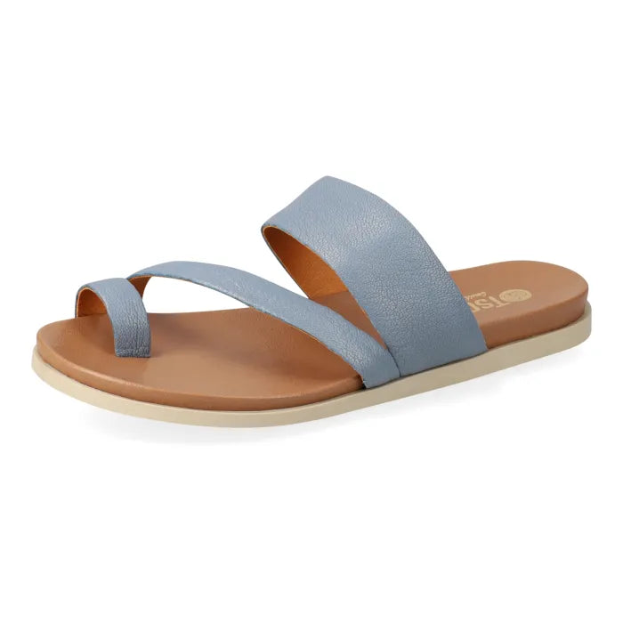 Pair of light blue sandals on a white background