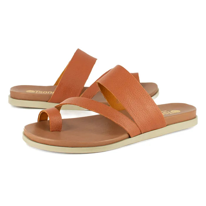 Pair of brown sandals on a white background