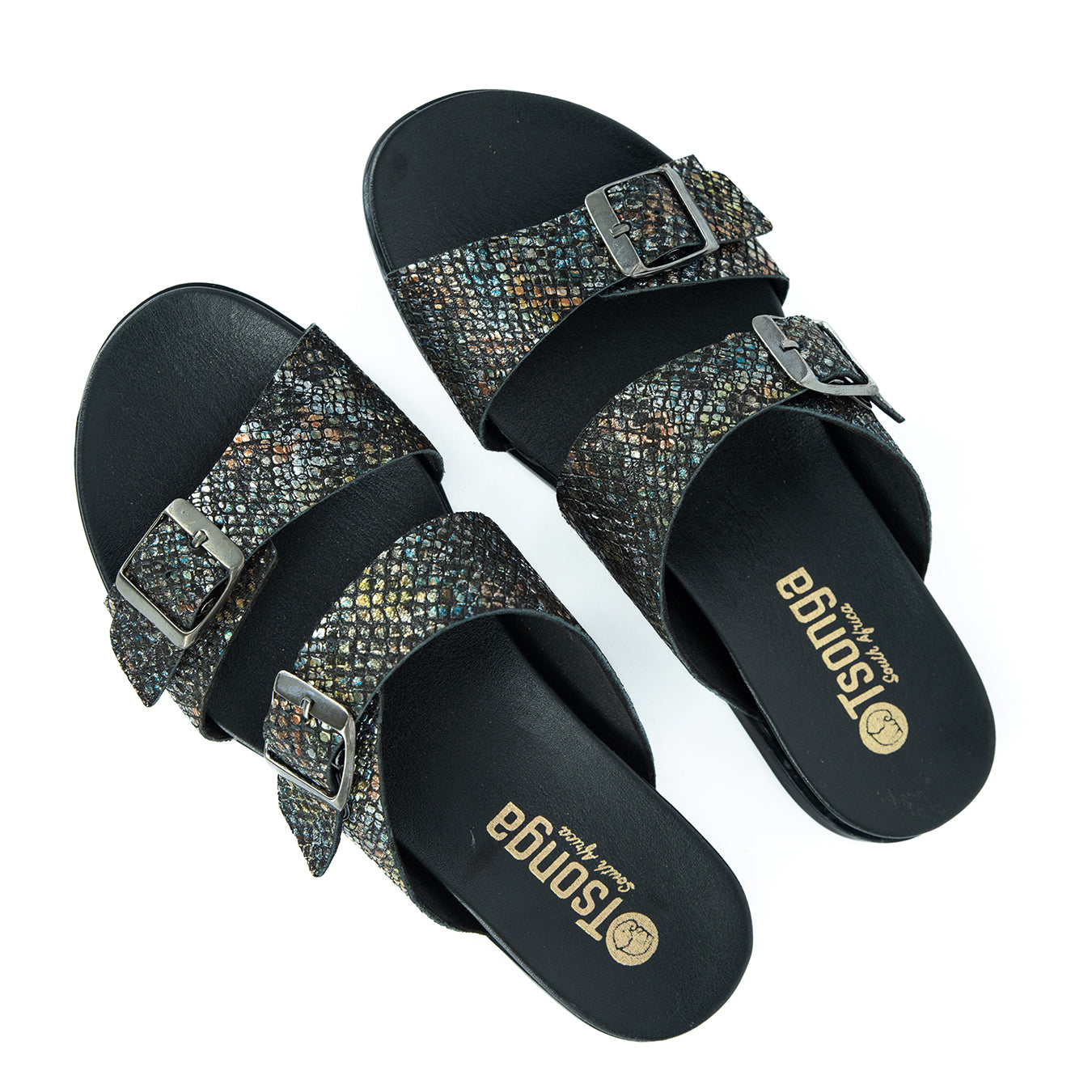 Uhuru : Ladies Leather Sandal in Black Batik