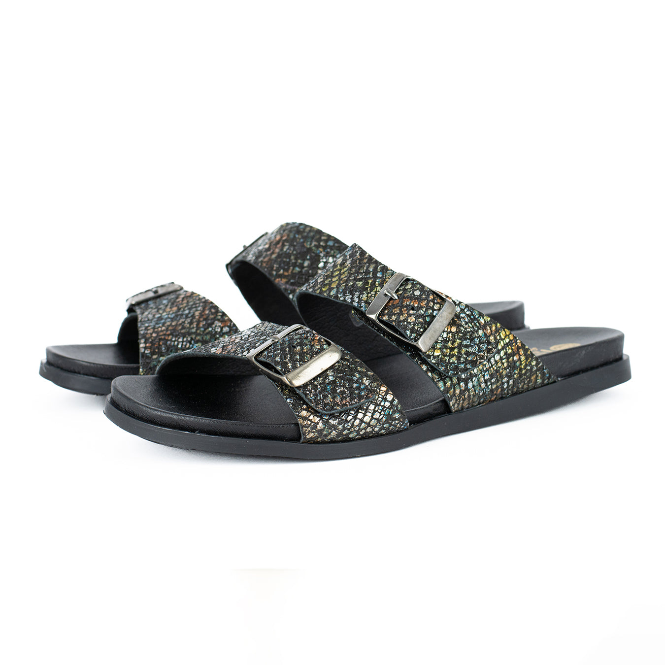 Uhuru : Ladies Leather Sandal in Black Batik