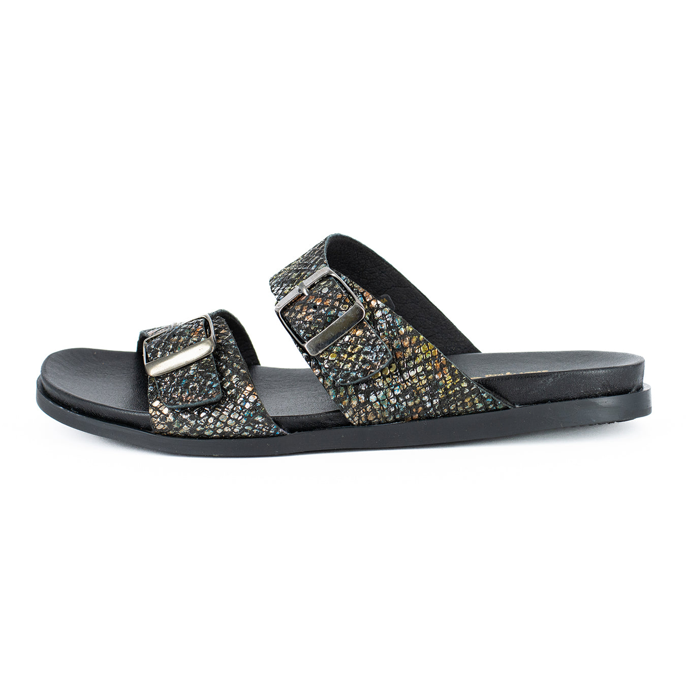 Uhuru : Ladies Leather Sandal in Black Batik