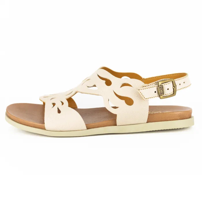 Beige sandal with cut-out design on a white background