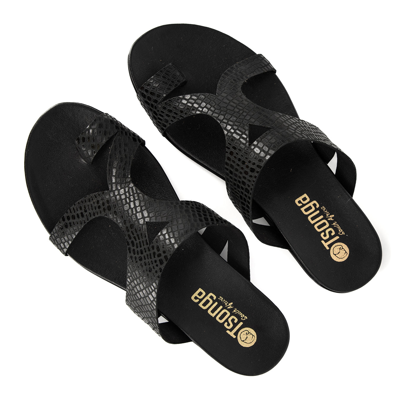 Zawadi : Ladies Leather Sandal in Black Coco Lux