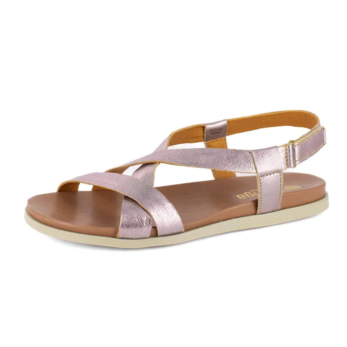 Rose gold sandal with a white background
