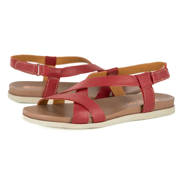 Red sandals with a white sole on a white background