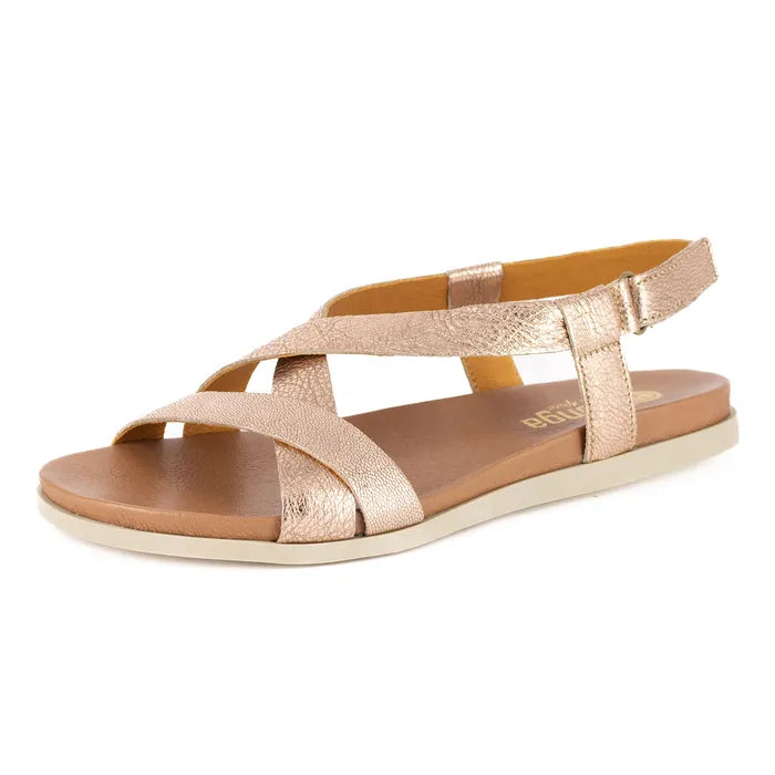 Rose gold sandal with a white background
