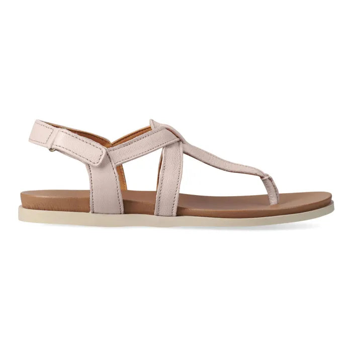 Beige sandal with a flat sole on a white background