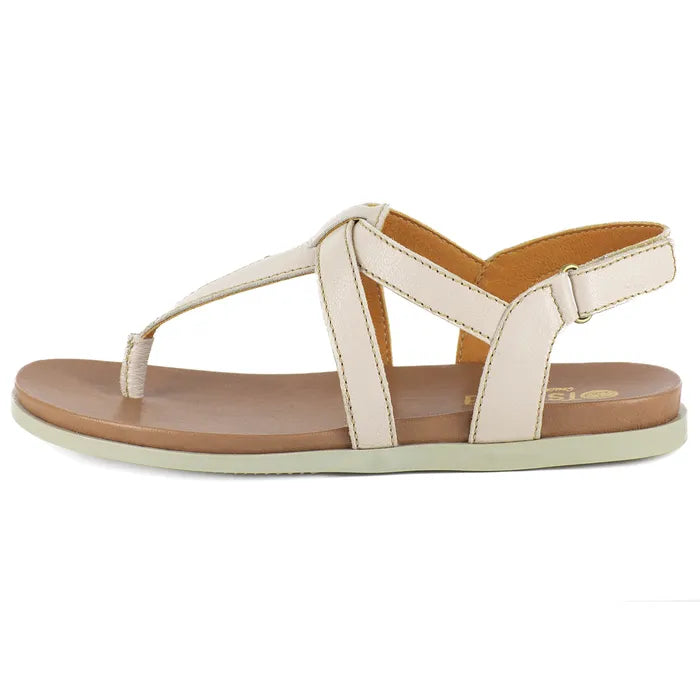 Beige sandal with off-white sole on a white background