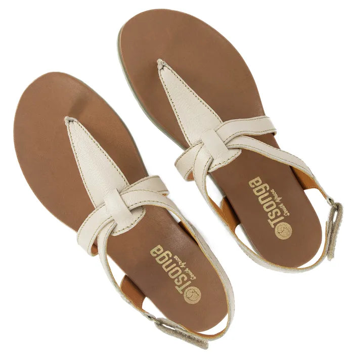Pair of sandals with 'Tsonga' branding on a white background