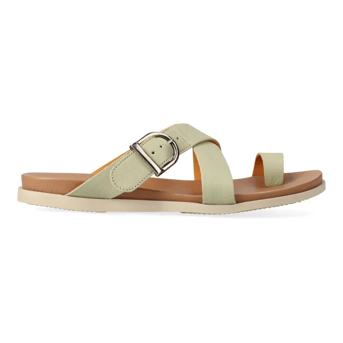 Light Green sandal with a tan sole on a white background