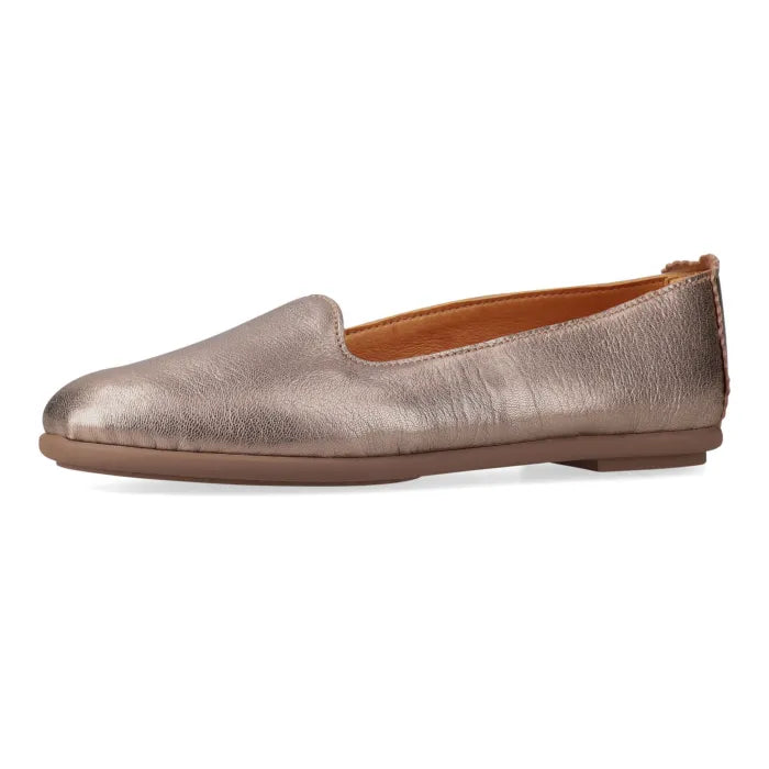 Bronze metallic flat shoe on a white background