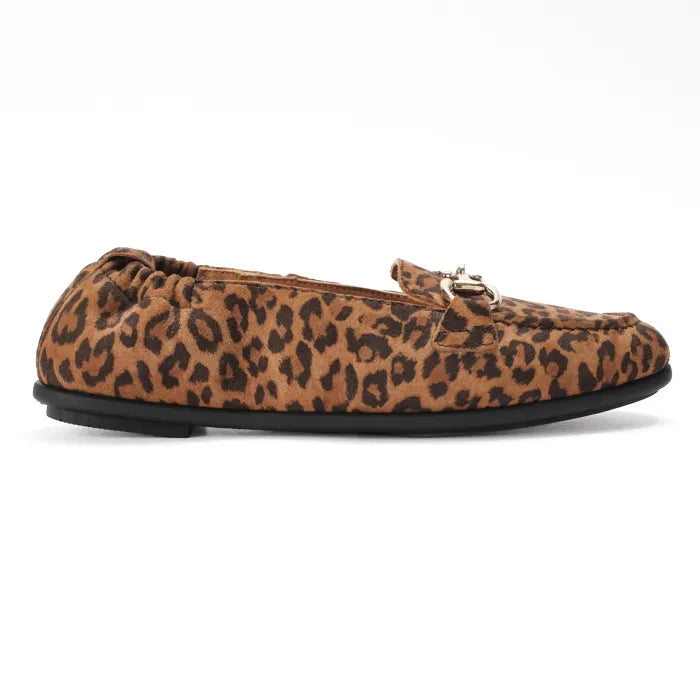 Leopard print flat shoe on a white background