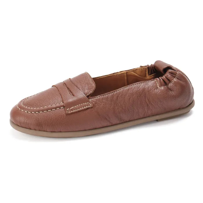Brown leather loafer shoe on a white background