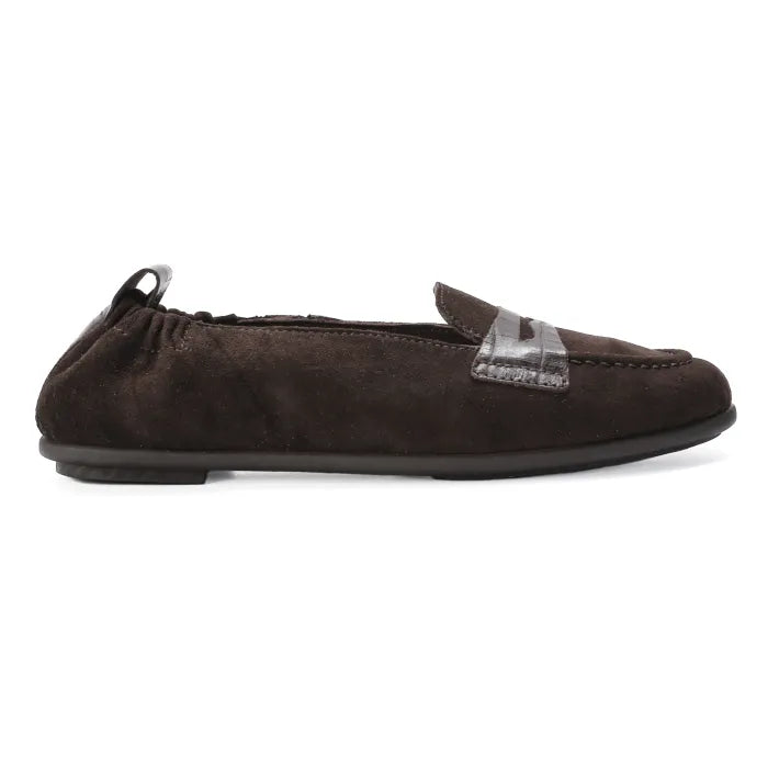 Brown loafer with suede leather on a white background