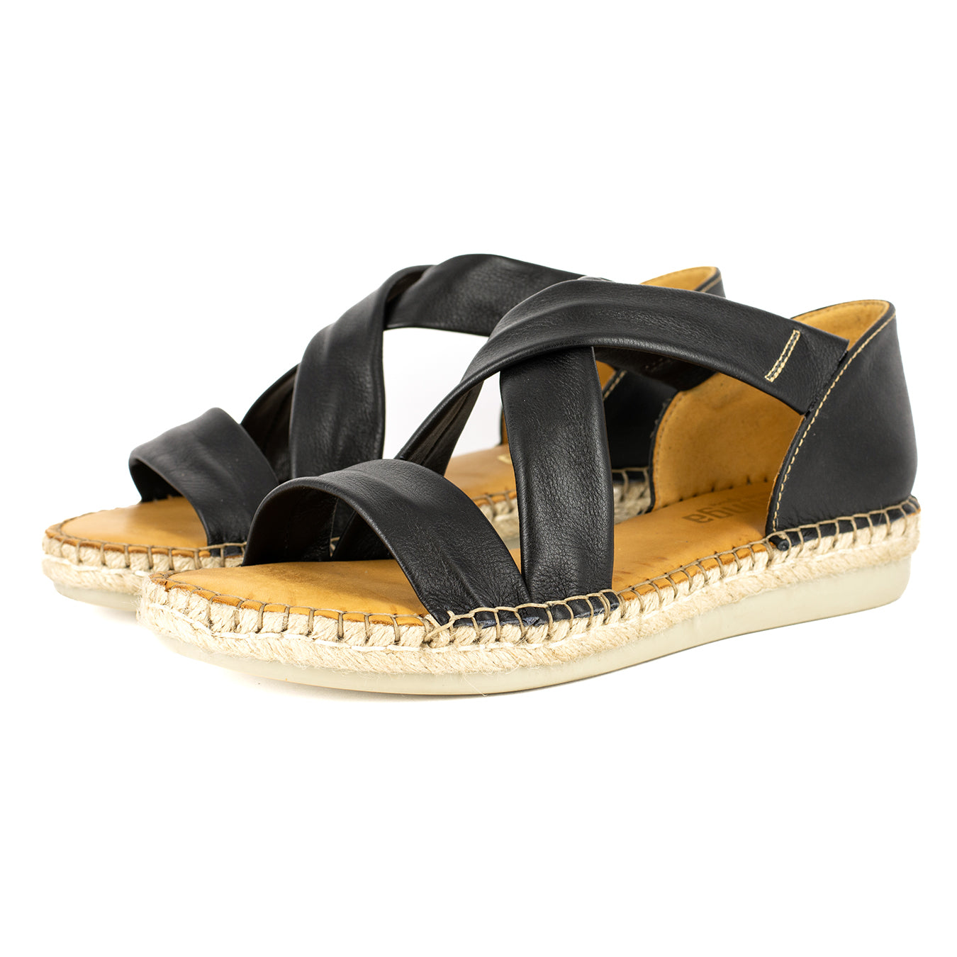 Ganandela : Ladies Leather Espadrille Sandal in Black Delta 23