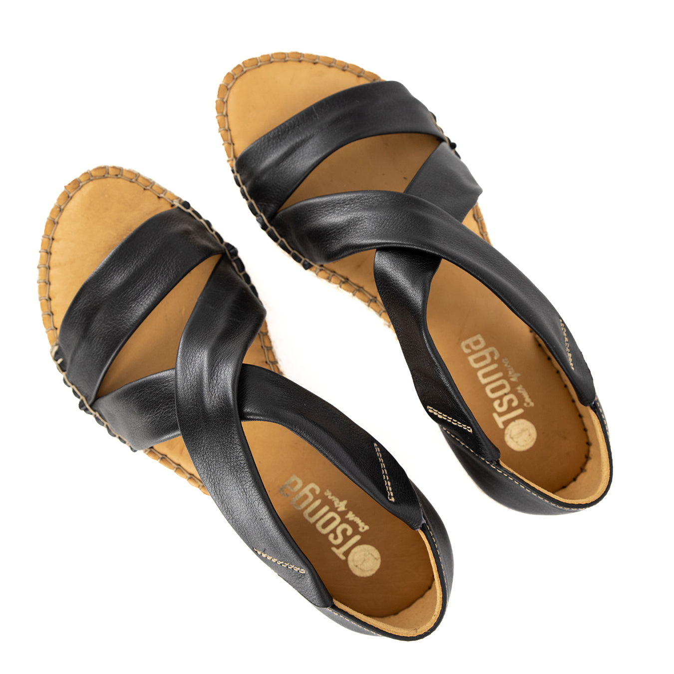Ganandela : Ladies Leather Espadrille Sandal in Black Delta 23