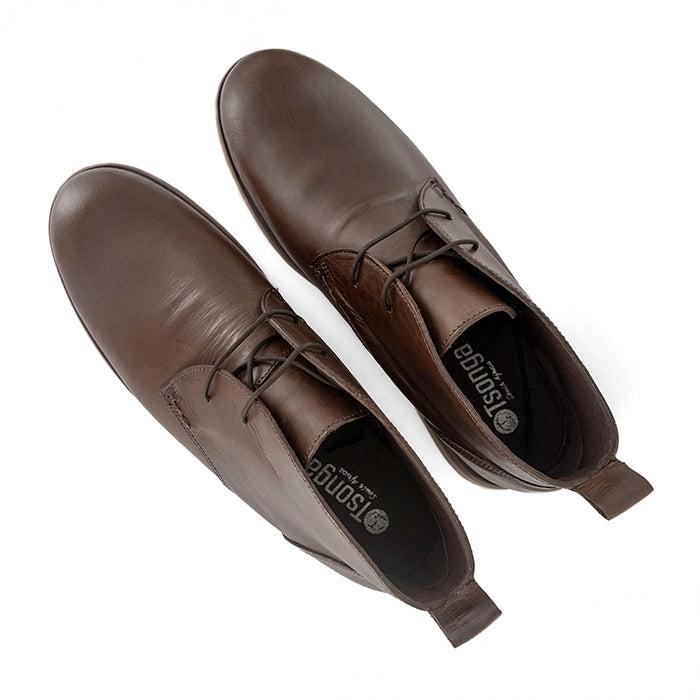 Pair of brown leather shoes on a white background