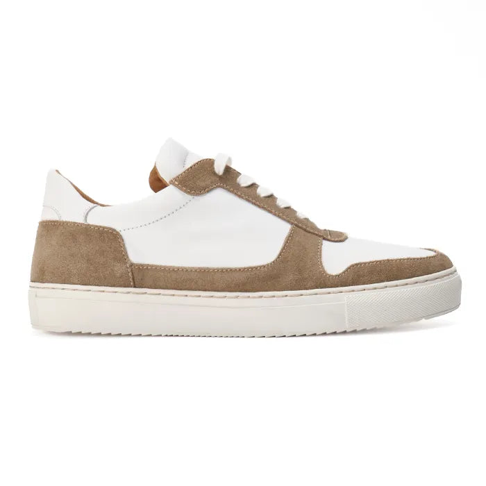 Serengeti : Mens Leather Sneaker in White and Mushroom