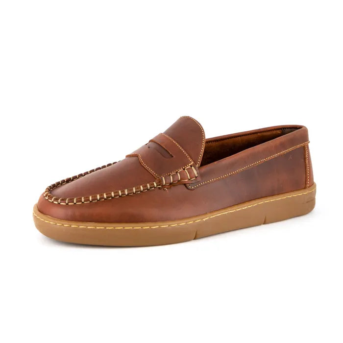 Brown leather loafer shoe on a white background