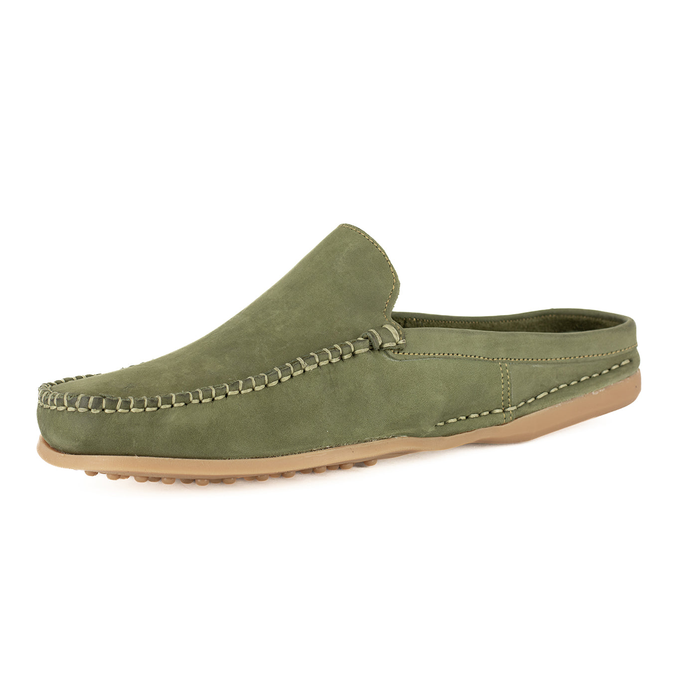Phazima : Mens Leather Mule in Olive Nubuck