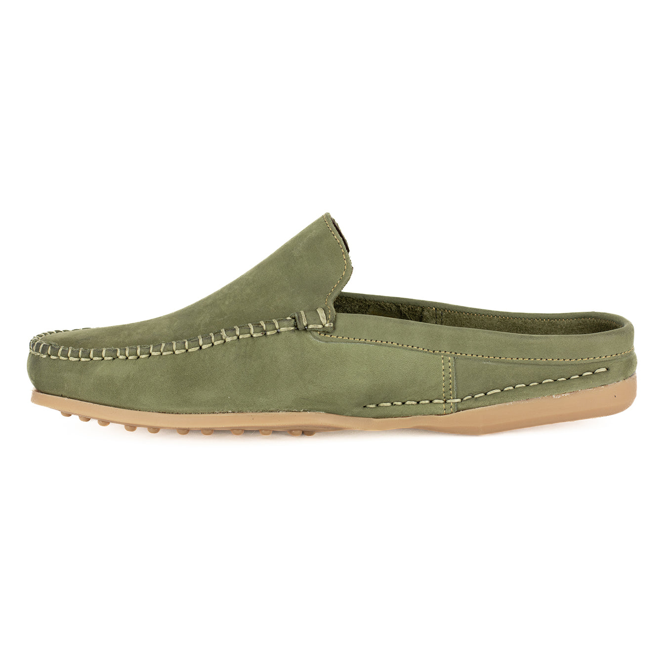 Phazima : Mens Leather Mule in Olive Nubuck
