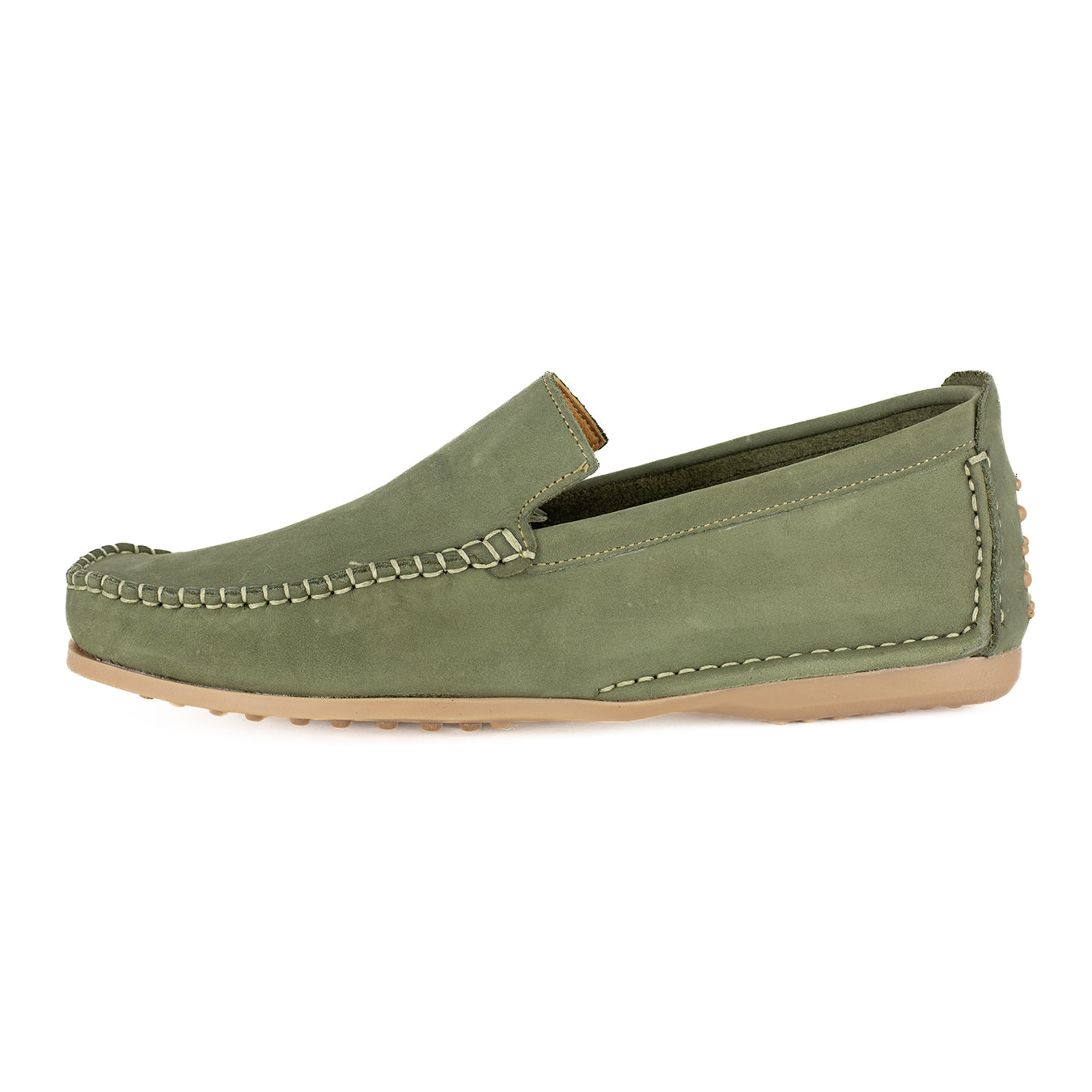 Insonga : Mens Leather Moccasin in Olive Nubuck