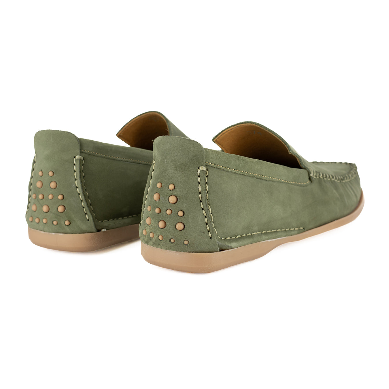 Insonga : Mens Leather Moccasin in Olive Nubuck