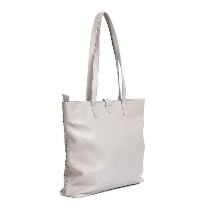 Light grey tote bag on a white background