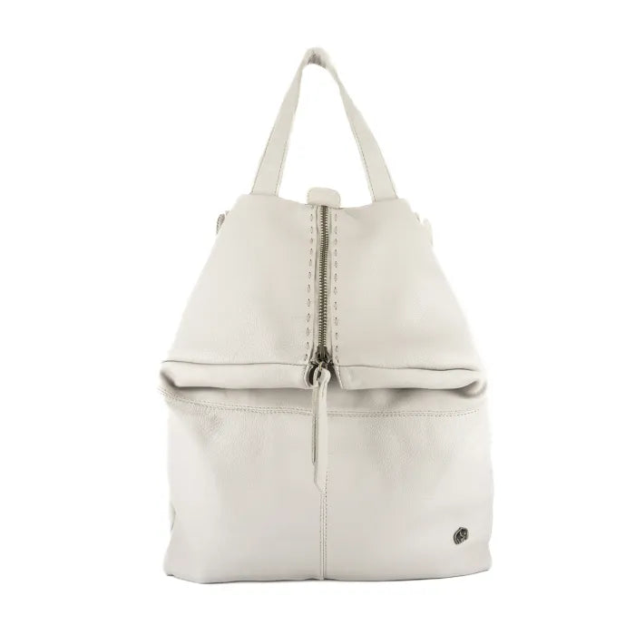 Cream backpack with a zipper on a white background
