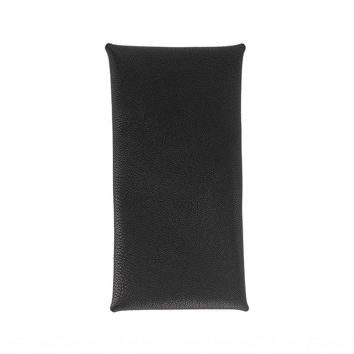 Black leather sunglasses case on a white background