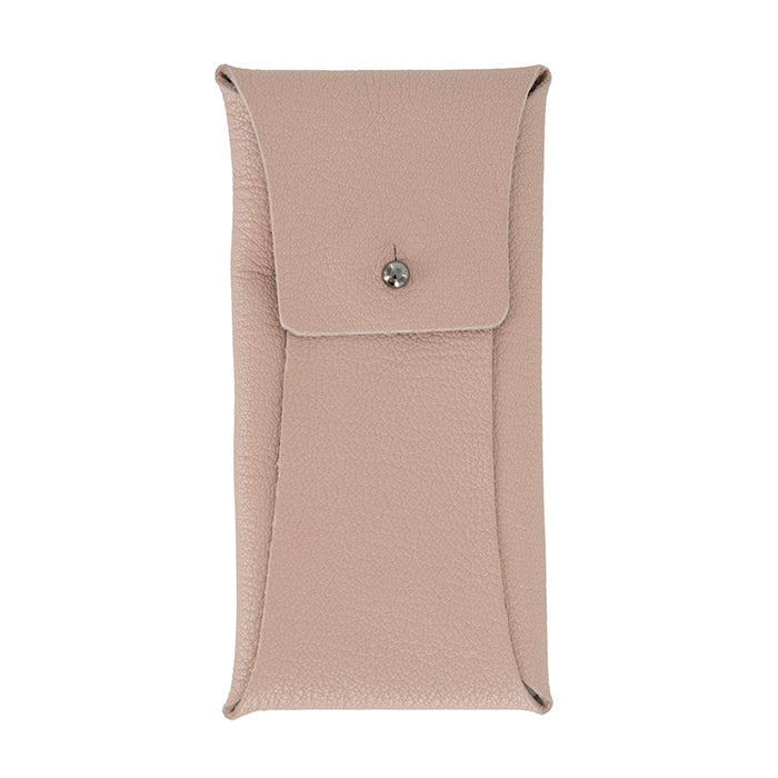 Pink sunglasses pouch with a button on a white background