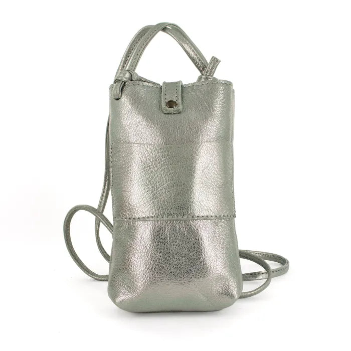 Silver metallic backpack on a white background