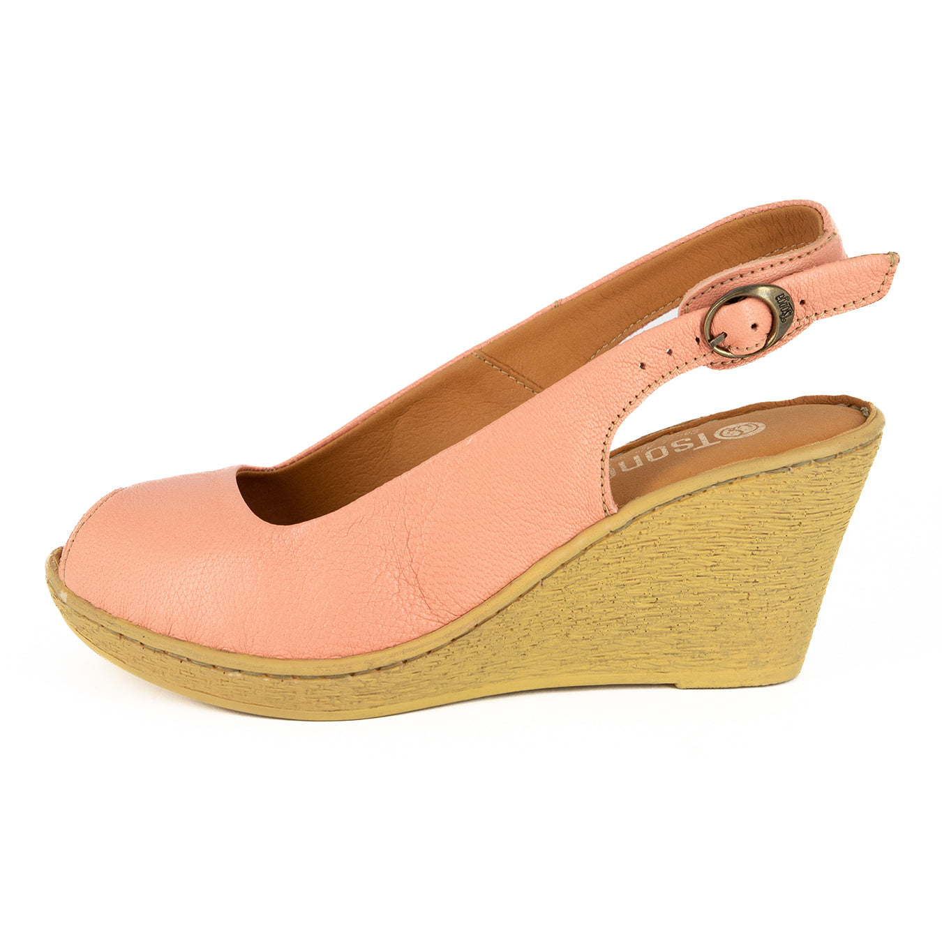 Zangemuva : Ladies Leather Peep-Toe High-Heel Wedge Sandal in Papaya