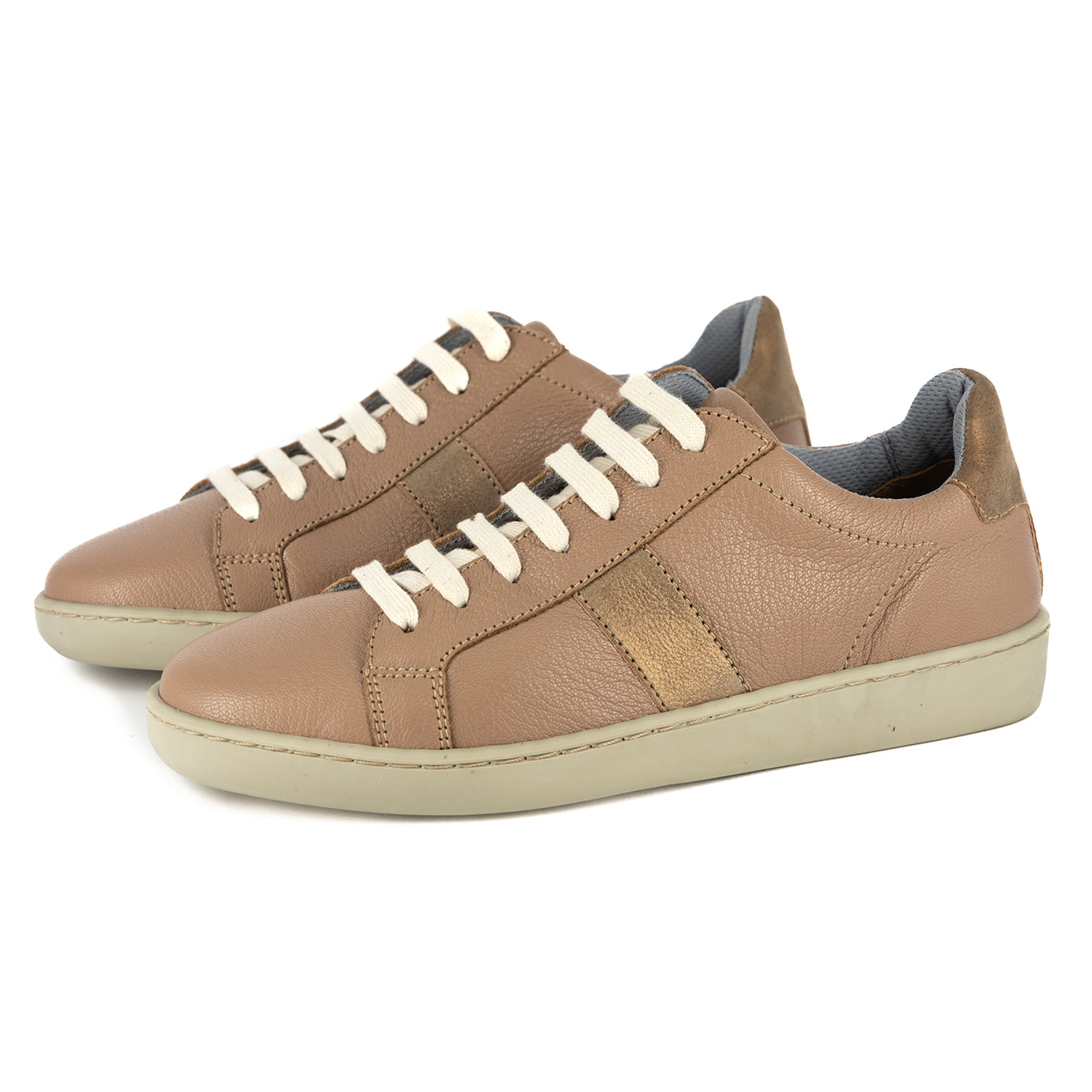Jelani : Ladies Leather Sneaker in Timber & Beige