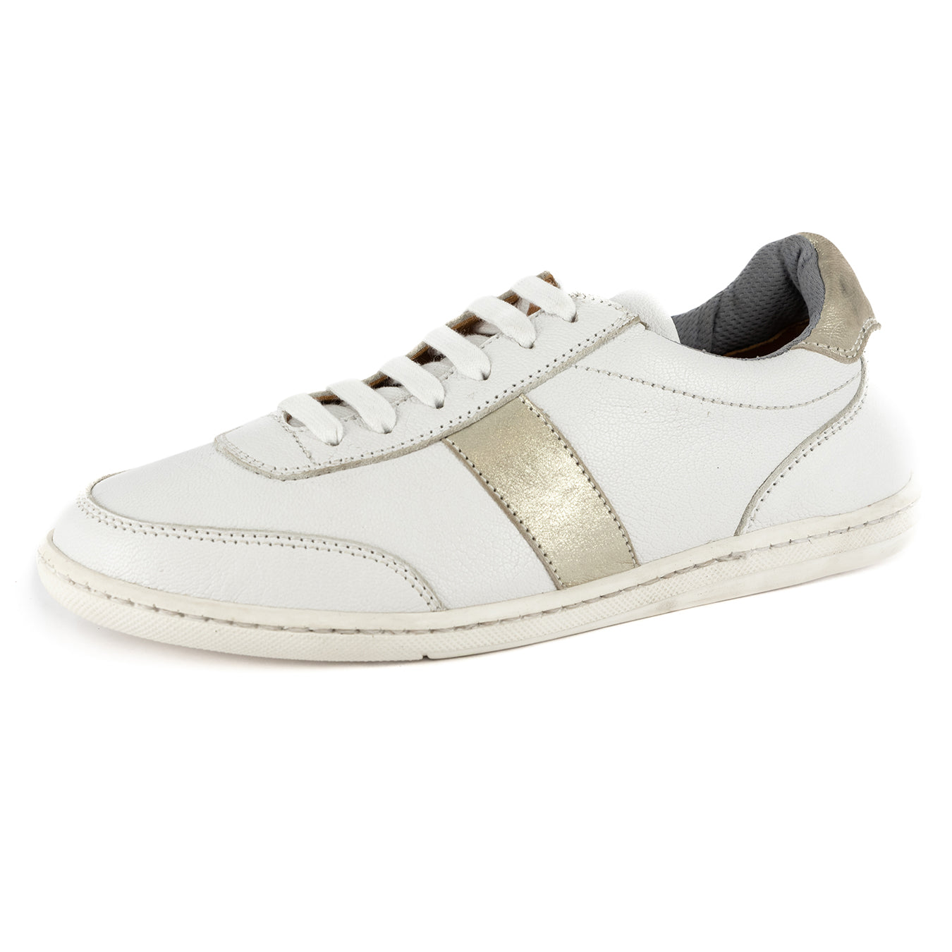 Kwaru : Ladies Leather Sneaker in White & Bark