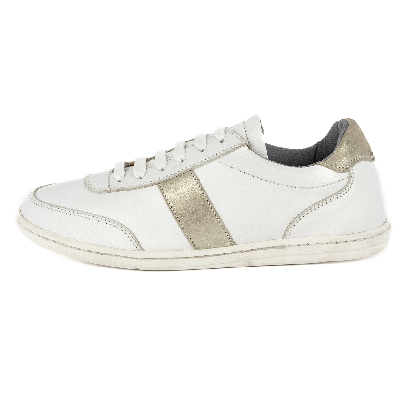 Kwaru : Ladies Leather Sneaker in White & Bark