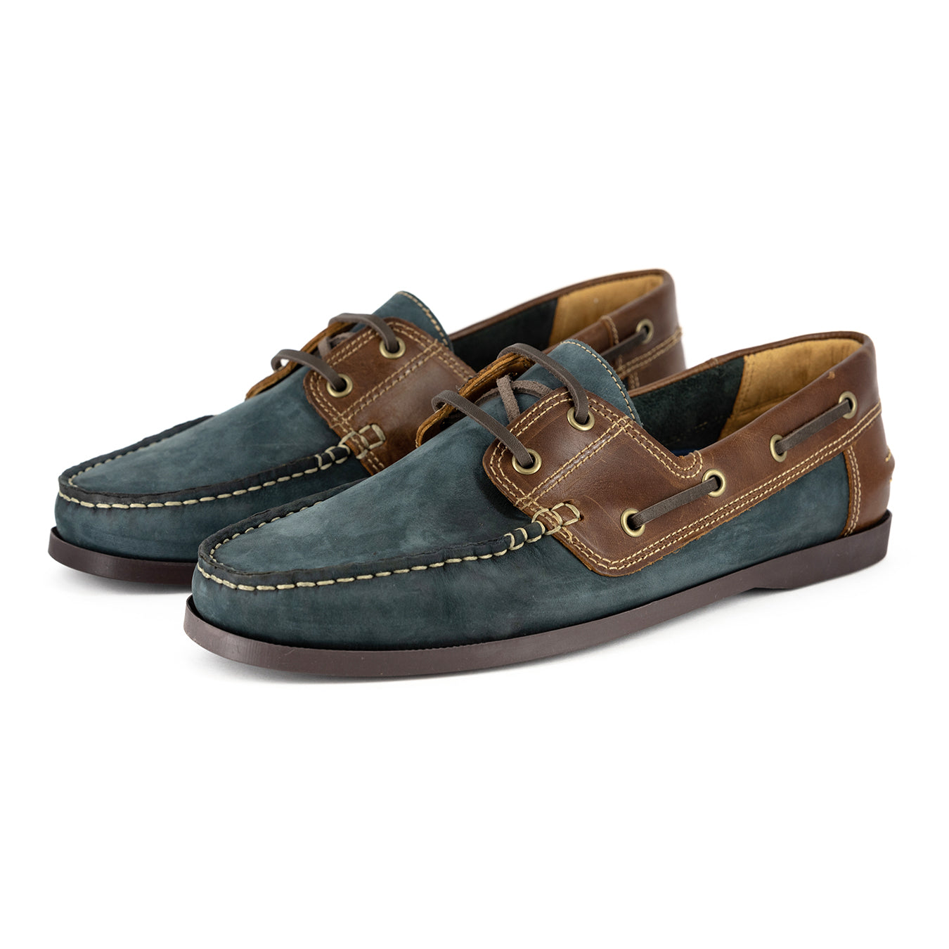 Exwaya Mens Leather Boat Shoe in Marine Nubuck Brown Carvano