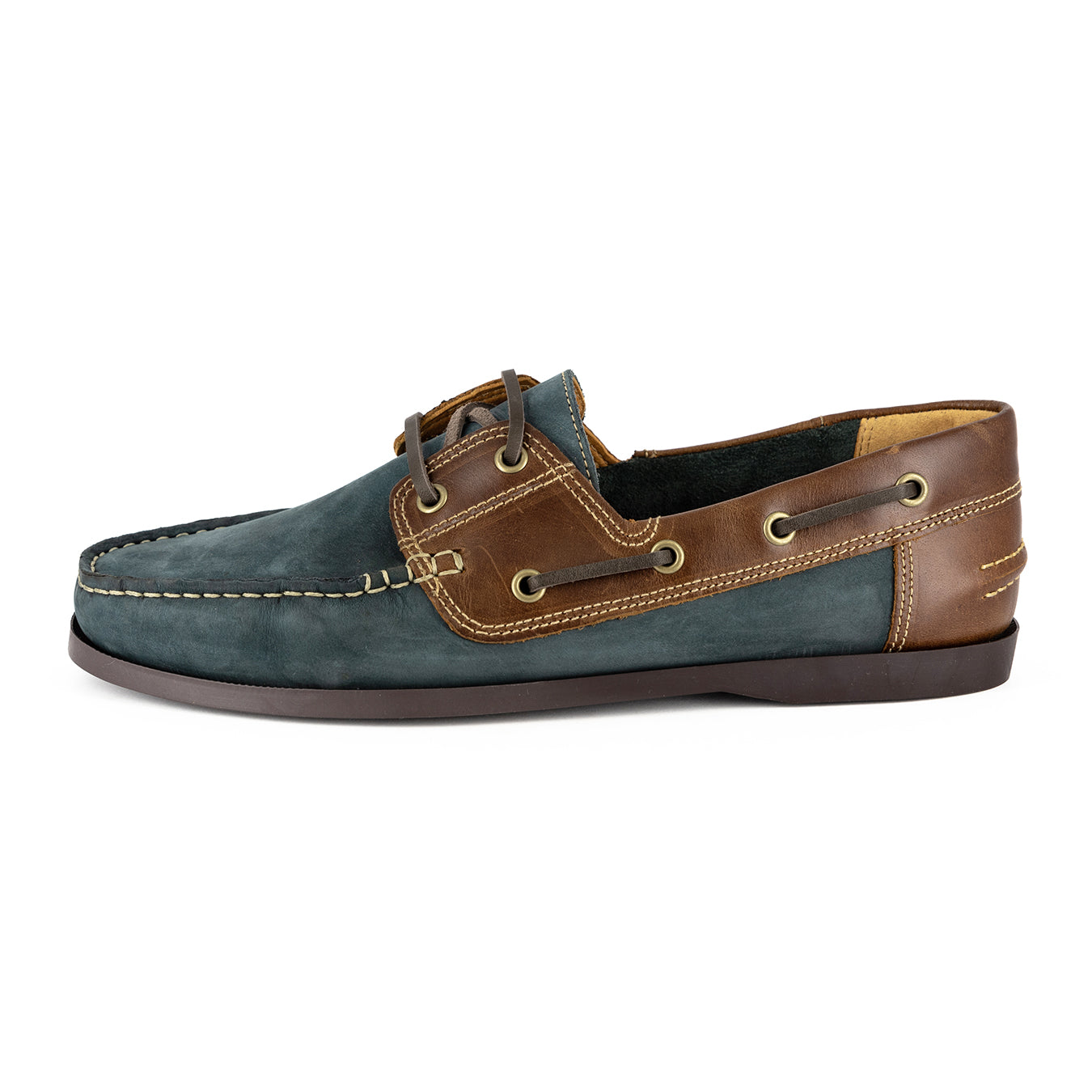 Exwaya : Mens Leather Boat Shoe in Marine Nubuck & Brown Carvano