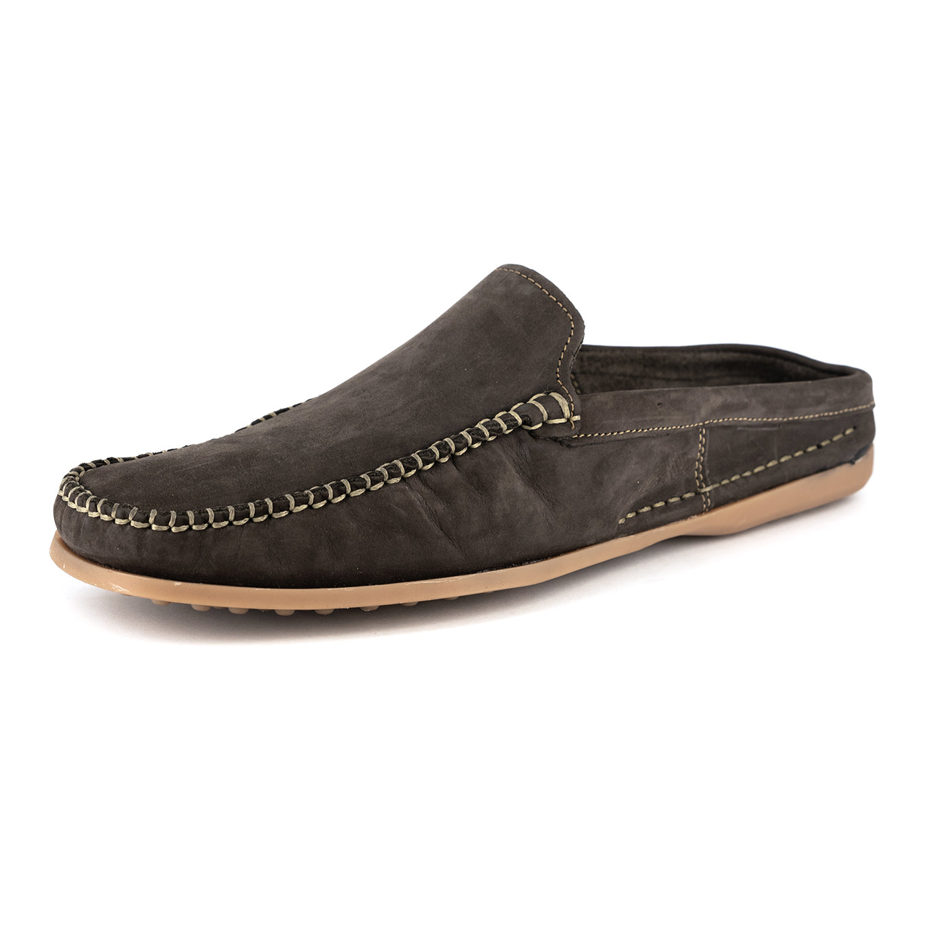 Phazima : Mens Leather Slip-On Shoe in Choc Nubuck