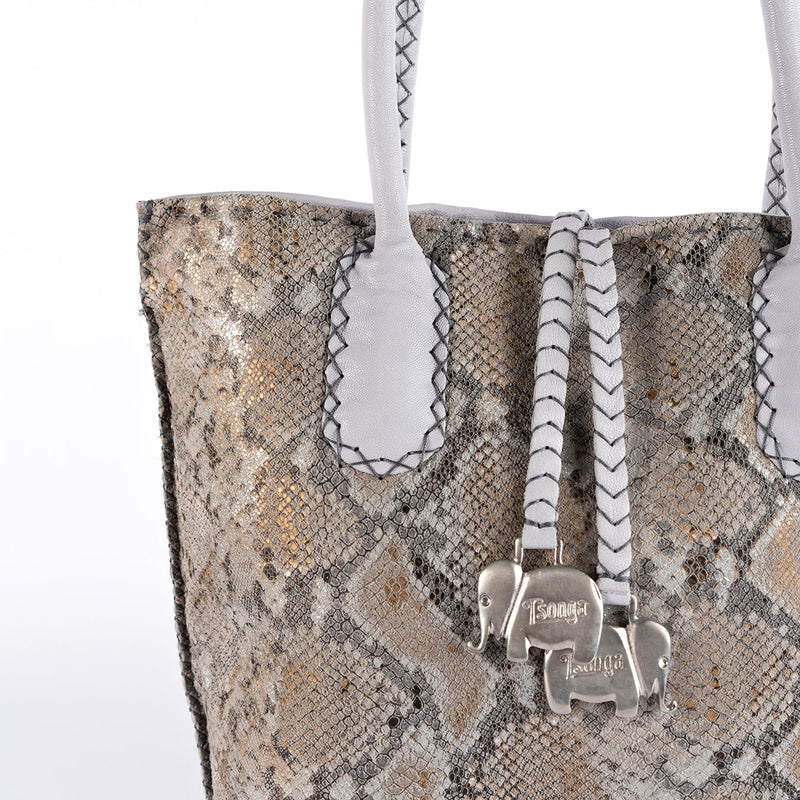 Azetha : Ladies Leather Shopper Handbag in Cloud Cayak (Light Grey) and Opal Rockafella